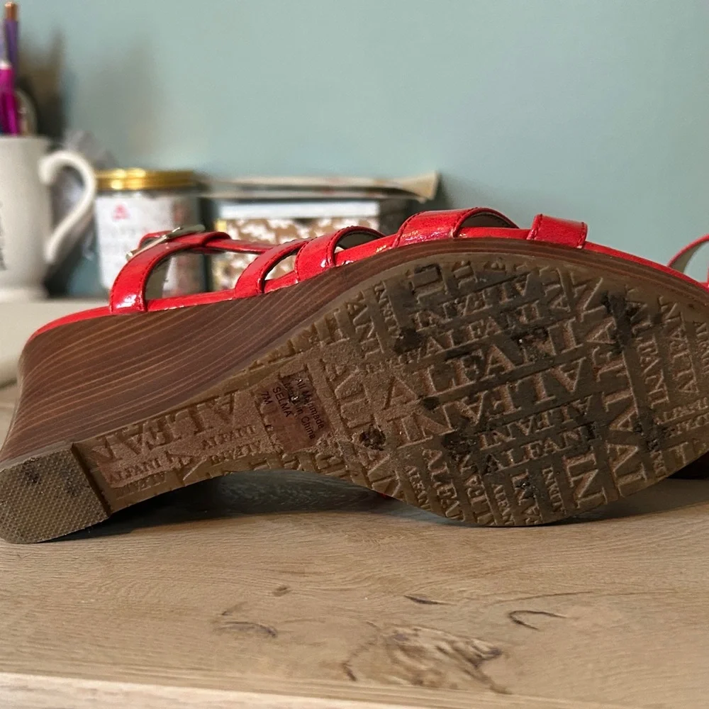 Alfani Vibrant Red and Gold Wedge Sandals - Picture 10 of 13